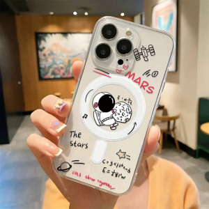 Roemary MagSafe Case for iPhone with Astronauts Moon Design,Magnetic Wireless Charging Clear Transparent TPU Phone Case Cover for iPhone 11 6.16