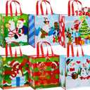 JOYIN 12 Christmas Extra-Large Gift Bags 13.75"x8"x14", Reusable Non-Woven Tote Bag With Handles for Xmas Wrapping Holiday Party Favors, Grocery Shopping (Light Blue + Green)