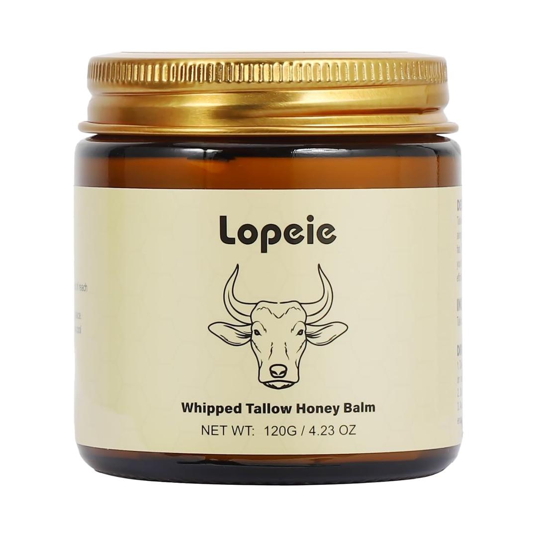 Lopeie Whipped Beef Tallow Balm with Honey, Natural Moisturizing Cream for Face and Body, Hydrating Skin Balm for Dry Skin, Soothing Tallow Skin Care (4.23oz, Lavender)