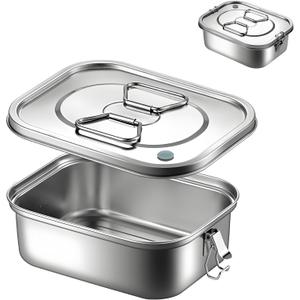 Stainless Steel Bento Box - Adult Lunch Box Leak-Proof Container for Home, Office, Picnic, Camping, and Travel - Rectangular Metal Lunch Box (22cm, Single Layer)