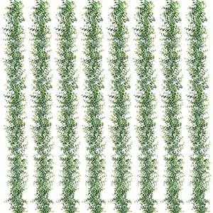 Dolicer 8 Pack Faux Eucalyptus Greenery Garland, 48FT Artificial Eucalyptus Leaves Vine, Fake Hanging Garlands Wedding Backdrop Arch Wall Table Party Decor (Grey Green)