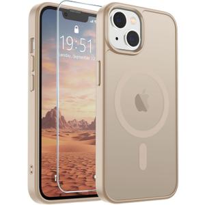 SUPFINE Magnetic for iPhone 15 Plus Case & iPhone 14 Plus Case(Compatible with MagSafe)(Military Grade Drop Protection) Translucent Shockproof Phone Cover,Desert Gold