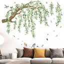 Large Hanging Vine Wall Stickers: Peel and Stick Green Leaf Tree Branch Pink Flower Birds Leaves Wall Decals - Living Room Bedroom Family Wall Decor 56 x 41 x 0.01 inches