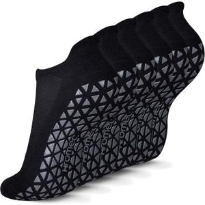 Non Slip Yoga Socks with Grips for Pilates, Ballet, Barre, Barefoot, Hospital Anti Skid Socks for Women and Men (Medium, 6 Pairs-black)