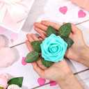 Syhood Artificial Foam Rose Flowers Vintage Fake Roses DIY Bouquets with Leaves and Stems for Wedding Bridal Shower Party Centerpieces Home Romantic Decor(Turquoise,25 Pieces)