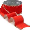 MAYREEL Christmas Velvet Wired Ribbon 2.5 Inch Red with Gold Tinsel for Tree Decorations, Garlands, Wreaths, Gift Wrapping and Holiday Crafts - 10 Yards