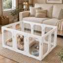Acrylic Dog Playpen, 8-Panel Clear Transparent Puppy Playpen for Small Dogs Indoor Outdoor, Easy Assembly Foldable Pet Exercise Pen with Locking Door (White, 25.6 INCH, 10 Panels)