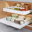 2 Pack Pull Out Cabinet Organizers 16.5" Deep With Raising Pad for Framed Cabinets,Expandable Slide Out Drawers Upgrade 3 Slide Rails,Roll Out Shelves,Adjustable Width 12.1"-20.45" White