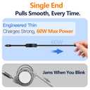 AGVEE 0.3ft Fixed / 2.3ft Extend USB-C to C Charger Cable Mountable One Way Retractable 60W Fast Charging Cord, Pocket-Sized for iPhone 16 15, Samsung, Android, Desk Organizer, Black