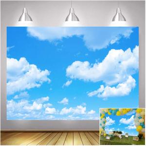 Blue Sky White Clouds Theme Photography Backdrops 7x5ft Clear Sky Kids Birthday Party Banner Newborn Baby Shower Photo Background Wedding Party Decor Studio Props Vinyl