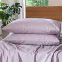 MooMee Bedding Pillowcases Pack of 2 100% Washed Cotton Linen Like Textured Breathable Durable Soft Comfy (Heathered Light Purple, Standard)