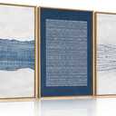 Large Abstract Navy Blue and White Framed Canvas Wall Art Set,Modern Neutral Geometric Waves Lines Dots Wall Decor,Mid Century Minimalist Boho Artwork for Living Room,Bedroom,Office- 24"x36"x3
