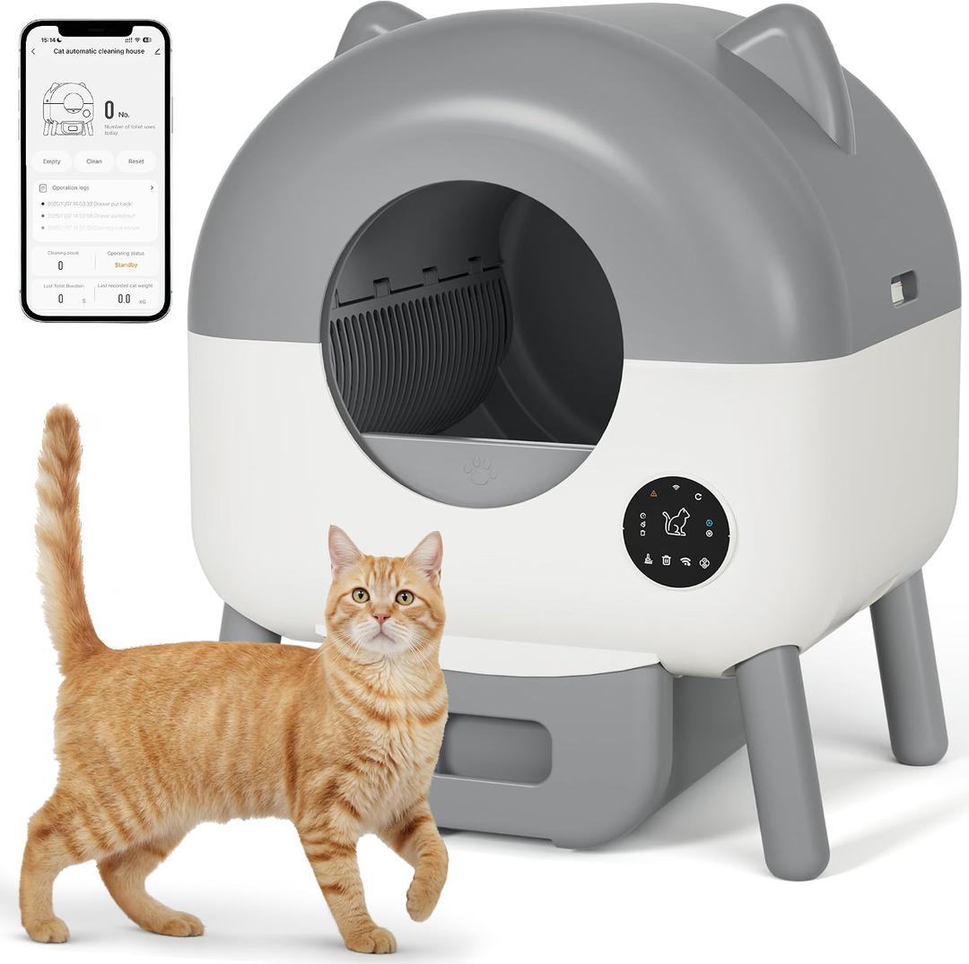Greesum Fully Enclosed Self-Cleaning Cat Litter Box, 76L Large Capacity