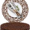 AHHFSMEI Paper Braided Round Placemats Set of 8 Natural Non-Slip Heat Resistant Table Mats for Dining Tables Woven Indoor & Outdoor Place mats(Coffee,8)