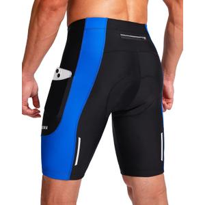 Bikewa Men's Bike Shorts 3D Padded Cycling Road Biking Mountain Riding Biker Bicycle UPF 50+ Cycle Shorts Zipper Pockets (Large, Black/Blue)