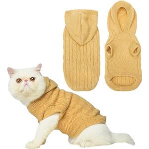 PUPTECK Winter Dog Cat Sweater Coat - Soft Cold Weather Clothes Knitwear for Kitties & Small Dogs Indoor Outdoor Walking Warm, Knitted Classic for Doggies Kitties Girls Boys, Cream M (M: Chest 13.8in, Back 14in)
