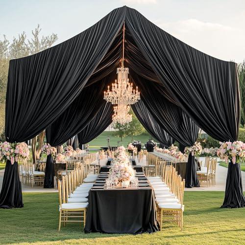 Htper 10 Panels 5x30ft Black Ceiling Drapes for Wedding Parties, Thick Wrinkle Free Canopy Tent Draping Fabric Ceiling Curtains Arch Drapery for Birthday Event Venue Decoration