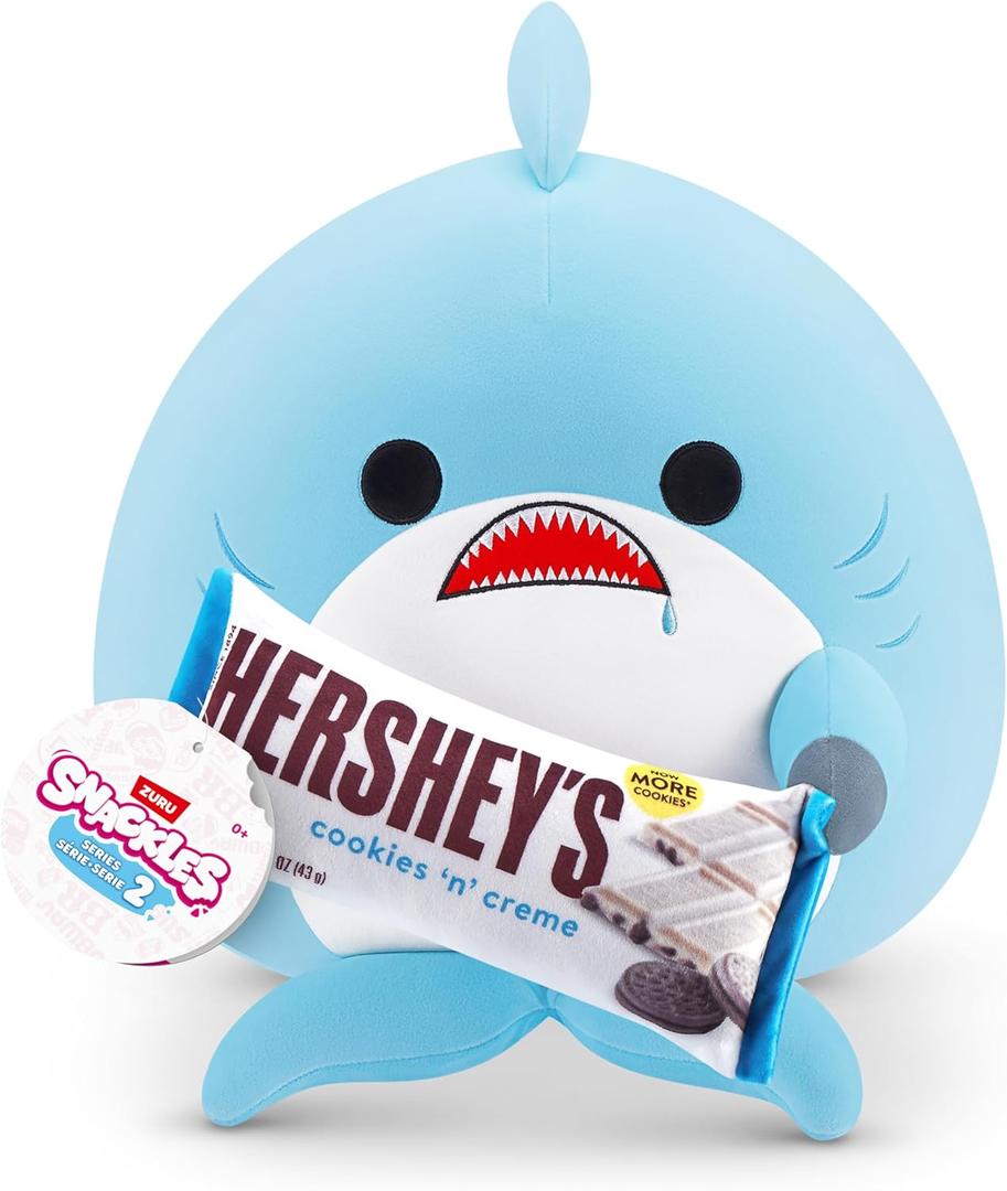 Snackles Series 2 Shark & Hershey (Cookies n Cream) 8 Inch Plush by ZURU, Ultra Soft Plush, Collectible Plush with Real Licensed Brands, Stuffed Animal, Giftable