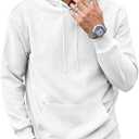 Mens Hoodies Sweatshirts Texture Long Sleeve Drawstring Casual Pullover Hooded Shirt (White,XXL)