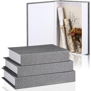 Tioncy 3 Pcs Neutral Linen Book Box for Decoration Faux Book Storage Box Modern Farmhouse for Bookshelf Coffee Table Decor DIY Crafts(Multi Sizes,Dark Gray)