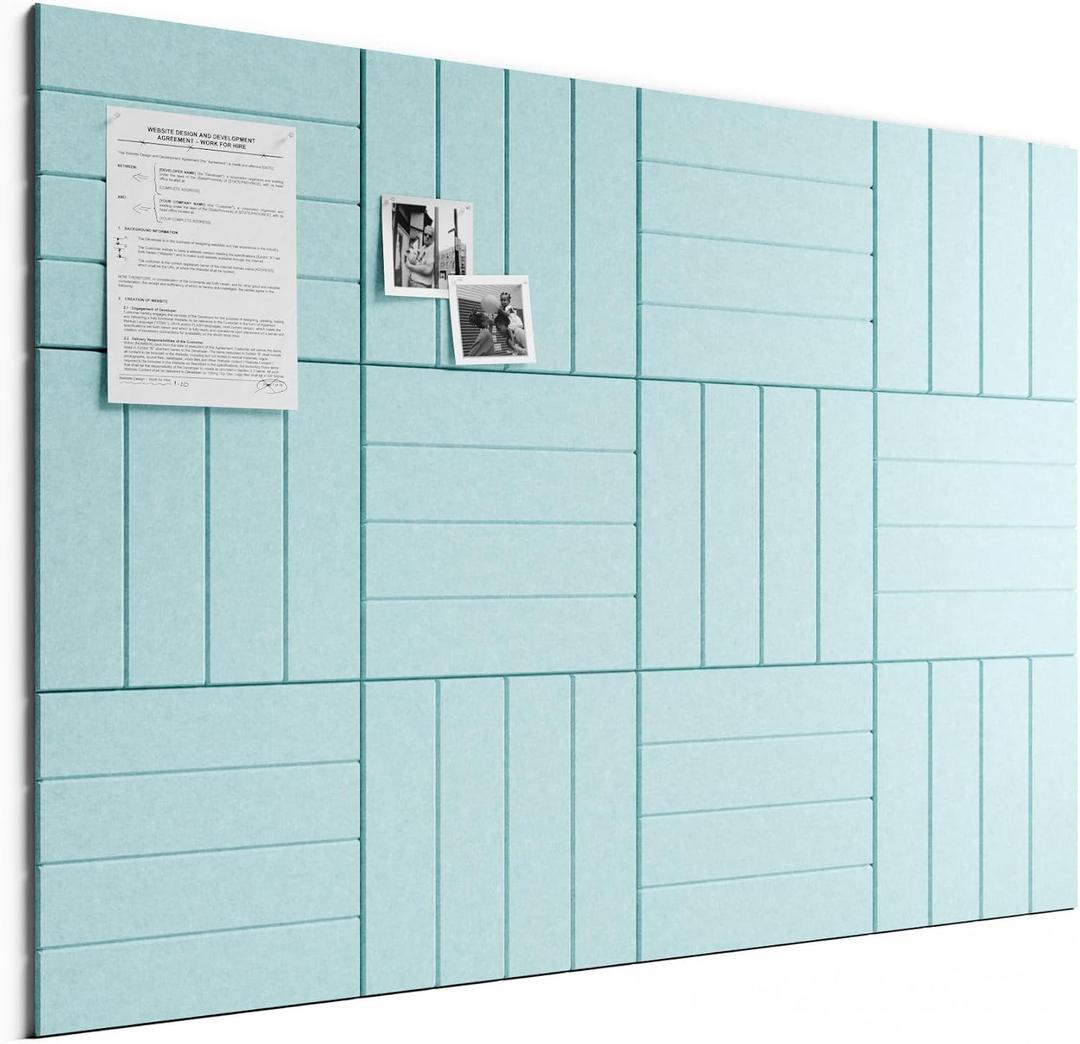 Bumusty Large Cork Board Alternative-48 x 36" Felt Bulletin Board Tiles, with 30 Pushpins, 70 Adhesive Tabs, Bold-Stripe 12-Pack, Cork Boards for Office Push Pin Board Felt Board-Aqua Blue