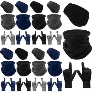 Eurzom 36 Pcs Winter Ear Warmer Headband Warmer Fleece Neck Gaiter Touch Screen Knit Gloves Set Earmuffs Face Mask Scarf Full Finger Gloves for Men Women Cold Weather Ski Running Cycling