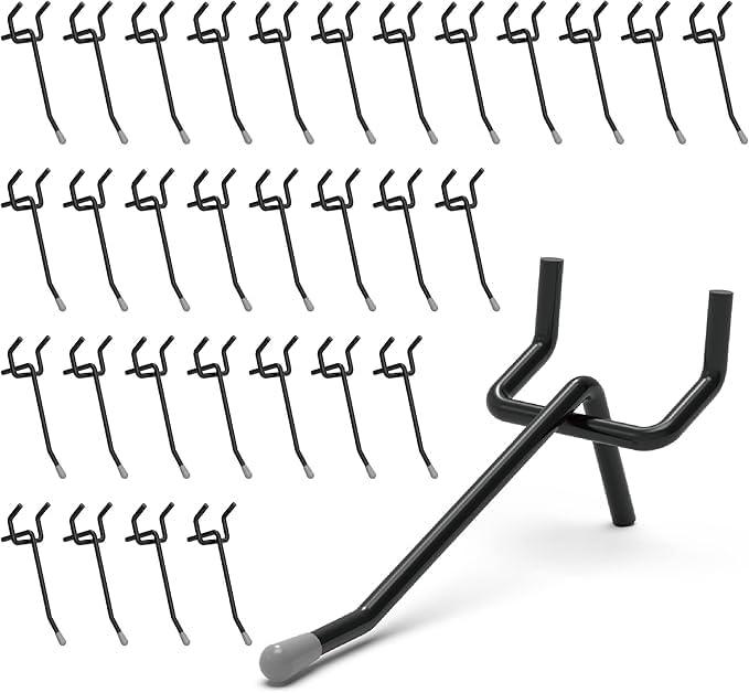 HUHOLE Pegboard Hooks 2 Inch 50PC, Black Peg Board Hooks, Fit 1/4" or 1/8" Pegboard, Ideal Peg Board Organizer Accessories for Garage Tool Organization, Wall Storage (Black, 2 Inch)