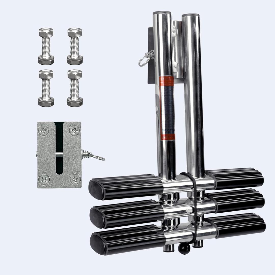 3 Step Boat Ladder, Stainless Steel Dive Boarding Ladders for Bass Fishing Boats, Heavy-Duty with Non-Slip Treads