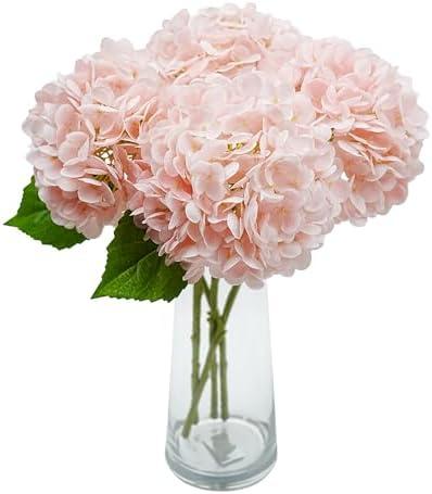 Jahe 4 Pcs Hydrangea Artificial Flowers, 20'' Tall Large Bloom Faux Hydrangea Flowers,Real Touch Fake Flowers, Bouquet Home Wedding Party Decor, DIY Floral Arrangement,Light Pink