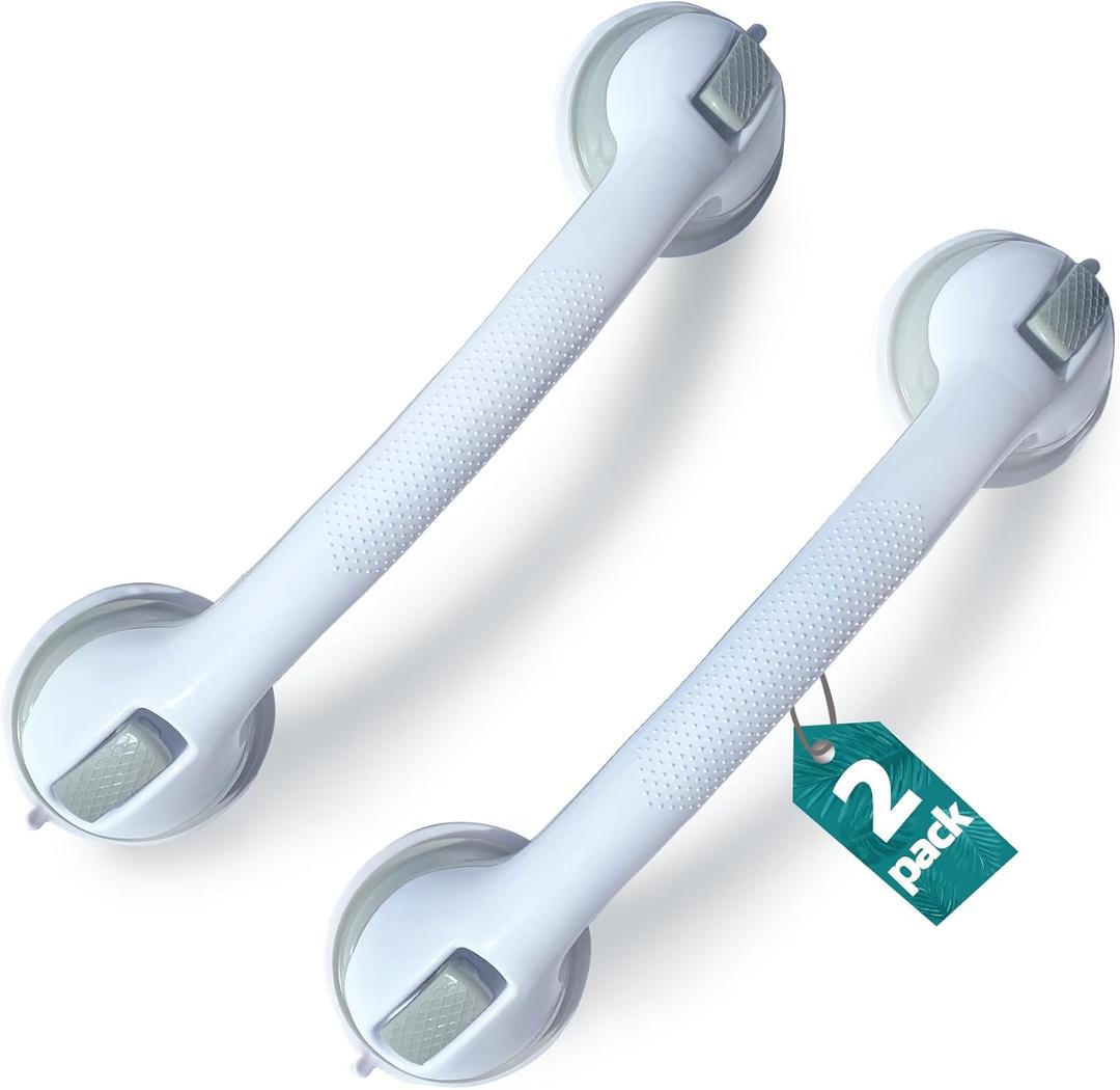 2 Pack Heavy-Duty Shower Grab Bars - Gemroom 16.5 Inch Grey Suction Bar Handles for Elderly, Seniors, Handicap, Safety Balance Assist Grip for Bathroom, Toilet - Anti-Slip, Shower Handles Hand Rail