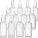 JUVITUS 4 oz / 120 ml Frosted Clear Glass Boston Round Bottle with White Treatment Pump BPA Free Refillable Empty Storage Containers (11 Pack) + Travel Foamer