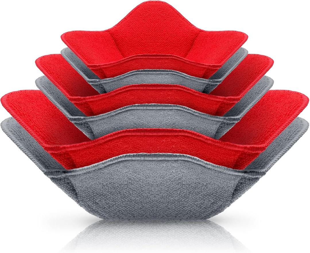 Patelai 6 Pieces 3 Sizes Bowl Holders Microwave Bowl Cozy for Adults Hot Cool Cup Rack Microwave Safe Holder Warm Heat Resistant Multipurpose Reversible Holders