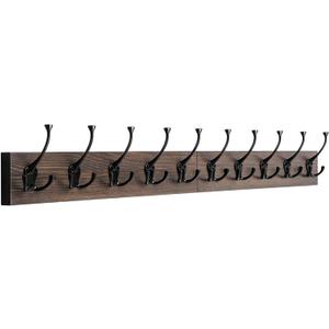 IBosins Wall Mounted Coat Rack with 10 Decorative Hooks, 34'' Long, Old Wood Color Coat Hanger, Rustic Coat Hooks Rail for Entryway Living Room Coat Scarf Bag Towel Hat