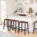 HOOBRO Bar Stools, Set of 2 Bar Chairs, 23.6 Inch Saddle Stools, Kitchen Counter Seat with Footrests, Industrial Barstools for Dining Room, Kitchen, Counter, Rustic Brown and Black BF02MD01, 15.4"l X 9.1"w X 23.6"h