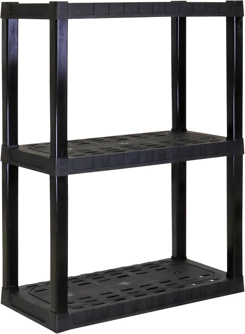 Oskar Heavy Duty Plastic Storage Shelves- for Garage, Kitchen, Bathroom Basement Kids Room, Stackable 3-Tier Black Organizer Rack for Books Shoes, Toys, Pantry, Cleaning and Closet Organization, Small