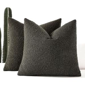 EIHU HOME 20x20 Boucle Throw Pillow Covers, Set of 2, Dark Coffee