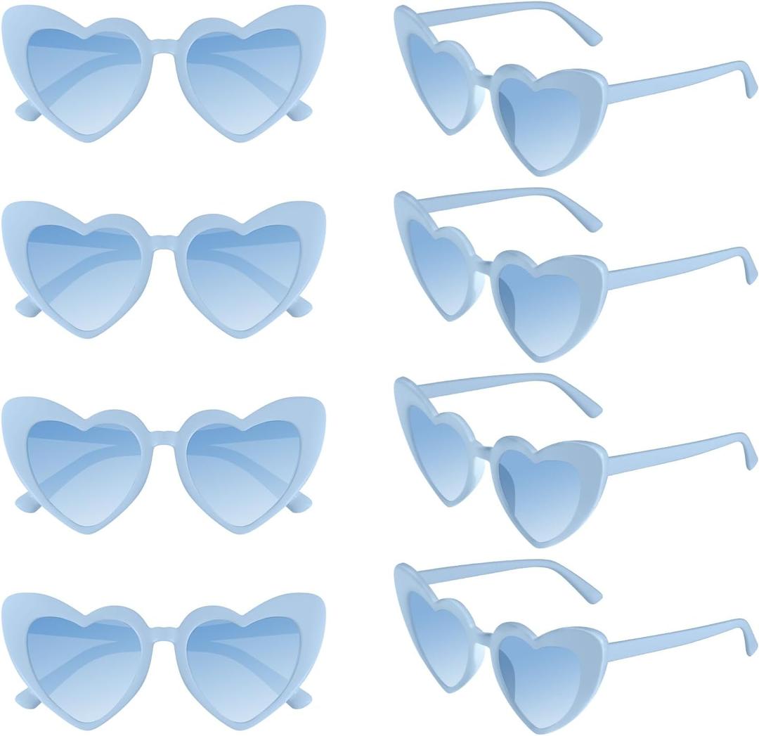 Morcheiong 8 Pcs Heart Shaped Sunglasses Bulk Vintage Heart Glasses Bachelorette Party Favors for Women Wedding Bridal (Blue)
