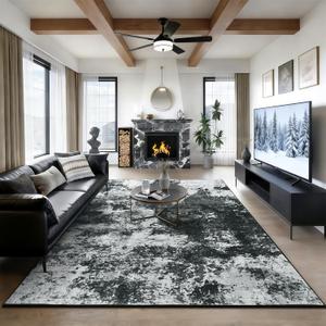 Merelax 8x10 Washable Black Area Rugs for Living Room, Non-Slip Backing Modern Abstract Large Rug, Stain Resistant Low Pile Carpet for Bedroom, Dining Room, Home Office Decor