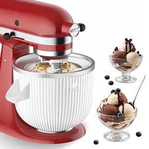 Ezato Ice Cream Maker Attachment for KitchenAid, Fits KitchenAid 4.5/5QT & 6QT Mixers, Frozen Ice Cream & Sorbet Gelato Maker, 2 Quart, White