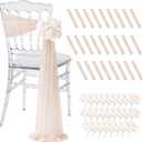 SoarDream Champagne Wedding Chair Sashes, 26 Pack Sheer Tulle with Artificial Hydrangea Accents for Ceremony, Reception & Banquet Home Chair Decorations