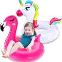 2 Pack Inflatable Flamingo Unicorn Pool Floats for Kids 3-8 Years Fun Floaties Inflatables Rafts Swimming Pool Tubes Party Decorations, Summer Vacation Beach Floaty Swim Rings Lounger for Girls Boys