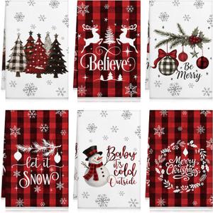 Holiday Kitchen Towels 16 x 24 Inch Seasonal Decorative Hand Towels Dish Decor for Kitchen Bath(6 Pcs,Christmas)