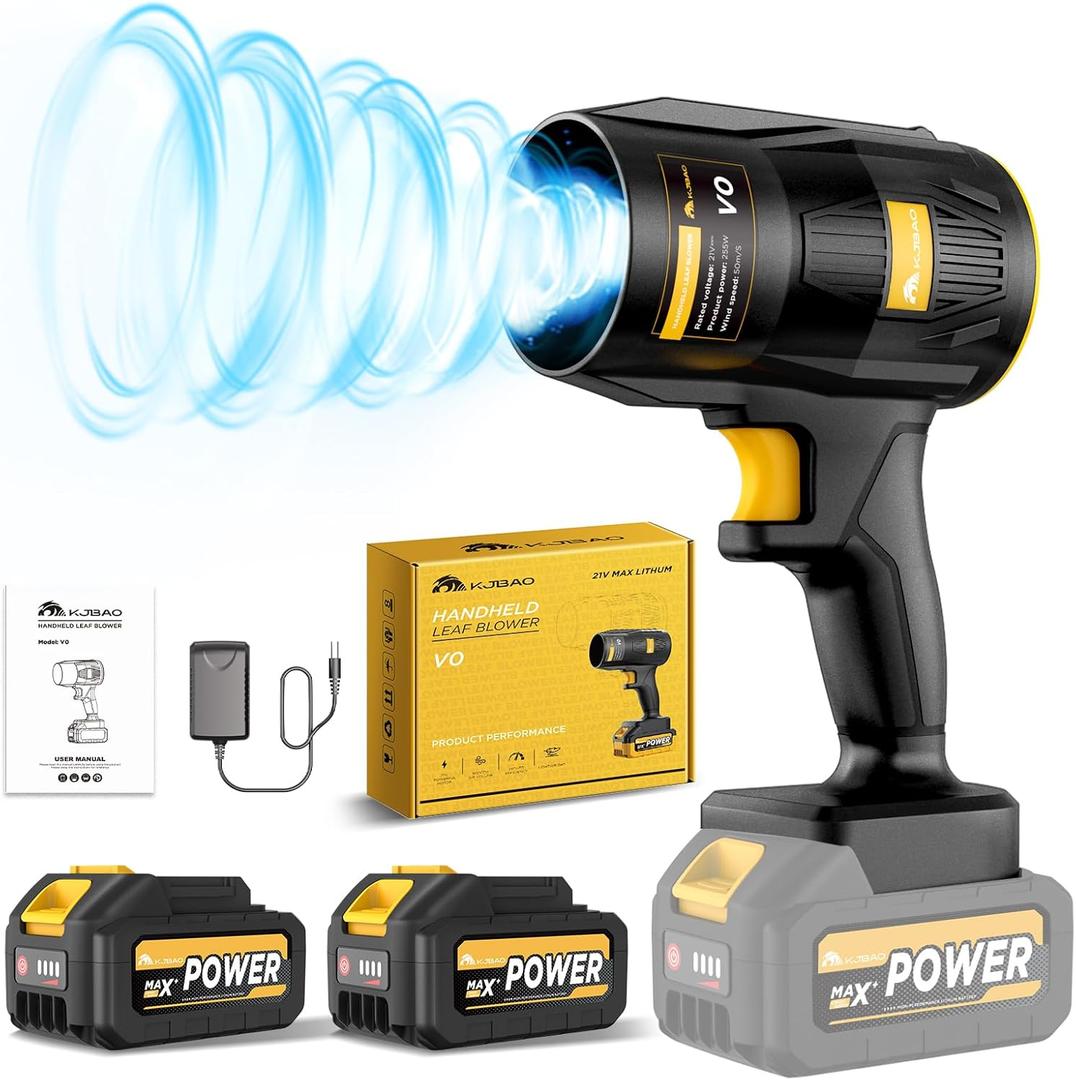 Electric Leaf Blower, KJBAO 21V Handheld Leaf Blower Cordless with 2 * 4000mAh Batteries and Charger,Turbo Jet Blower, Lightweight Leaf Blowers for Lawn Care Patio Cleaning Dark