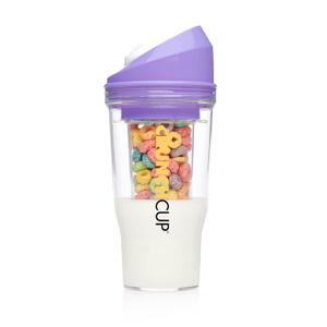 CRUNCHCUP XL Purple - Portable Plastic Cereal Cups for Breakfast On the Go, To Go Cereal and Milk Container for your favorite Breakfast Cereals, No Spoon or Bowl Required