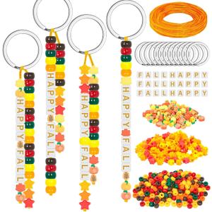 Cinrobiye 24 Set Fall in Love Religious DIY Keychain Kit Bulk Christian Craft with Inspirational Letter Beads, Cross Charms Fall Crafts for VBS Week Sunday School Autumn Thankful Gifts (Fall2)