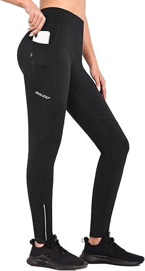 Baleaf Womens Winter Cycling Pants Padded Bike Thermal Tights Fleece Lined Leggings Water Resistant Cold Weather Gel Pockets. Size L Black