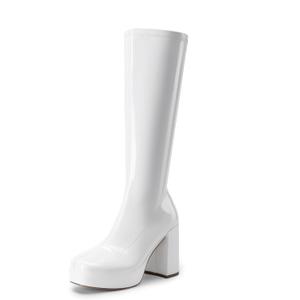 DREAM PAIRS Women's Platform Knee High Boots Chunky Block Heel Side Zipper Cute Gogo Boots (8, White-pat)