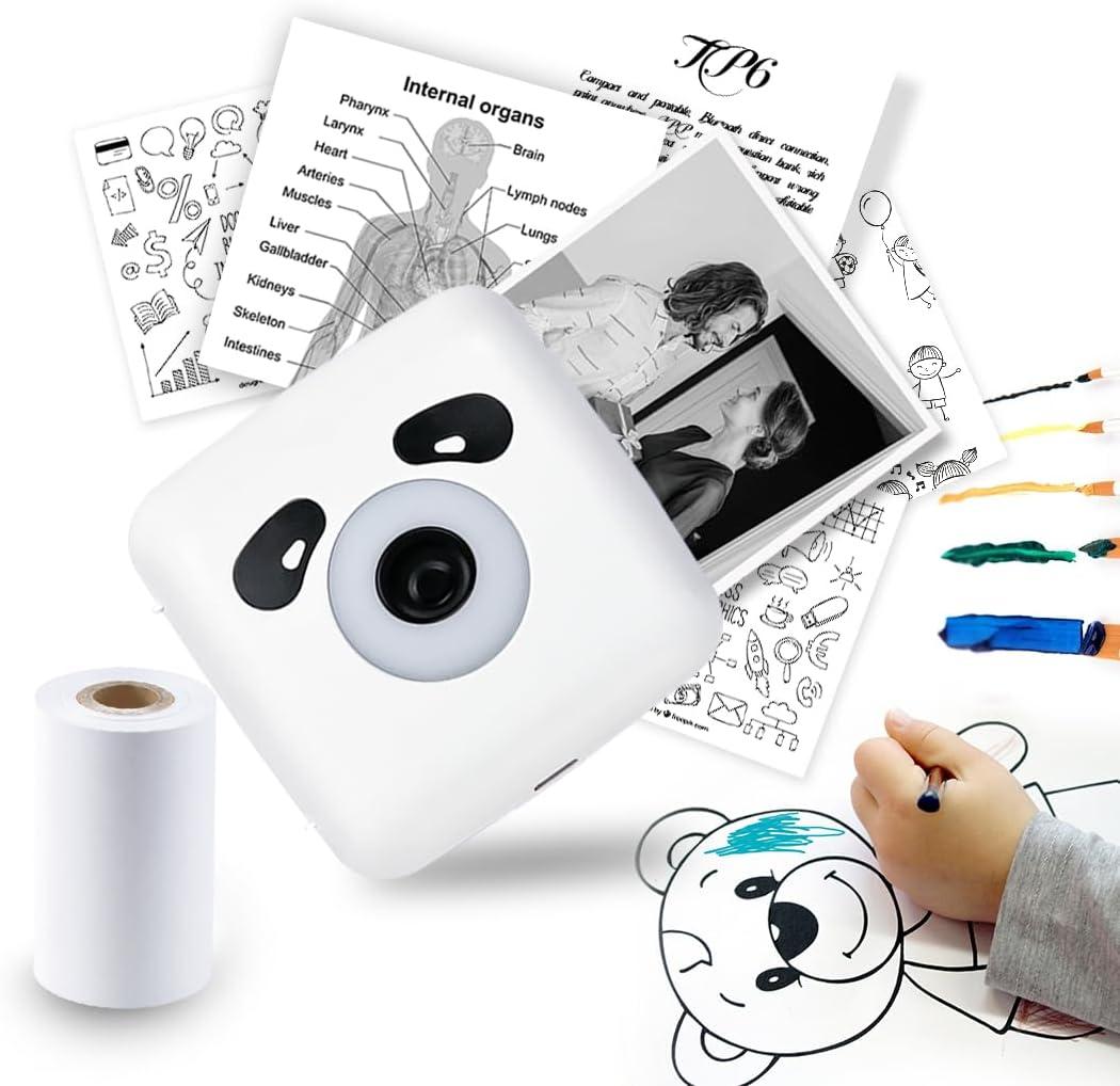 vretti Sticker Printer, TP6S Print Pod Mini Printer, 300DPI Thermal Sticker Maker Machine, Portable Pocket Printers with 1Roll Paper for Photos, Study Graphics, Notes, Journal, DIY, Gift Blessings (White)