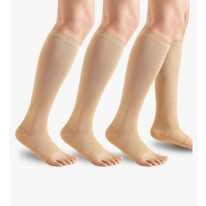3 Pairs Open Toe Compression Socks for Men & Women - 15-20 mmhg Knee High Stockings for Circulation Support 2XL