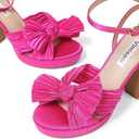 VIMISAOI Women's Bow Knot Platform Heels Open Toe Chunky Heeled Sandals Ankle Strap Comfortable Wedding Party Dress Shoes for Bride (Pink, 6)